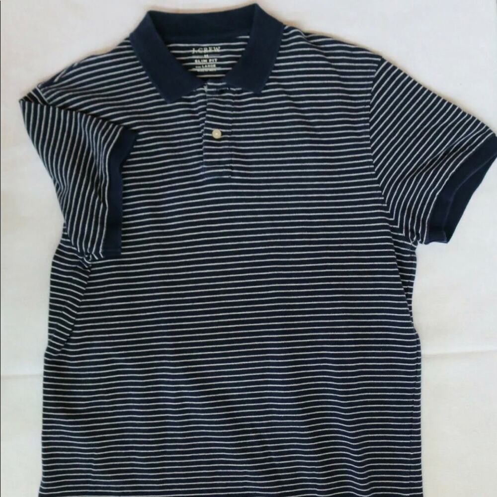 J.Crew Navy Blue & White Striped 100% Cotton Polo Shirt